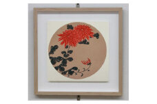 【芸艸堂】伊藤若冲 木版画　紅菊の花卉天井画パネル仕立て額装