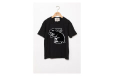 直植毛フロッキーTシャツ　ウサギ黒　(Mサイズ)