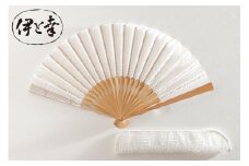【伊と幸】《白生地の老舗が贈る》透扇子（丸に松・白）