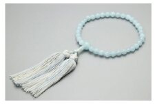 【京念珠】 アクアマリン 8mm玉 銀花カガリ房【土屋念珠店/女性用/レディース/念珠/略式/4033】