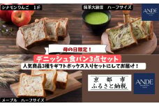 ＜期間限定5/6まで＞母の日ギフト【ANDE】デニッシュ食パン3点セット（ シナモンりんご1斤、メープル・抹茶大納言各ハーフサイズ）＜ギフトボックス入り＞［ ANDE アンデ 京都 パン デニッシュ スイーツ 抹茶 ご当地 人気 おすすめ 定番 ギフト プレゼント 贈答 食べ比べ セット ご自宅用 お取り寄せ おいしい  ］