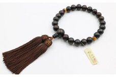 【中郷の京念珠】男性用 縞黒檀（虎目石入り）の数珠（じゅず）＋数珠袋＋金封ふくさ 3点セット