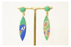 【染工房正茂】手描友禅 ピアス / イヤリング（ファブリックアクセサリー）《孔雀》 