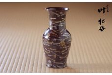 【叶松谷】華紅釉金銀襴手松ノ子花入