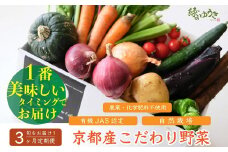 ＜3か月定期便＞【緑のゆうき】購入された野菜の売上の1％が、社会貢献に 京都産のこだわり野菜（有機野菜、栽培期間中農薬・化学肥料不使用など）を 美味しいタイミングで収穫したセット