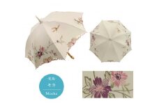 【シノワズリーモダン京都】優雅刺繍かわず張り長日傘 花鳥 モカ［ 京都 日傘 ブランド 女優日傘 完全遮光 晴雨兼用 カットワーク刺繍 おしゃれ 軽量 人気 おすすめ ギフト プレゼント お取り寄せ 通販 送料無料 ふるさと納税 ］