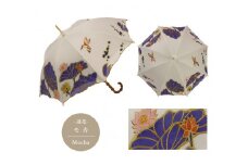【シノワズリーモダン京都】Ki-yanオーガンジーカットワーク刺繍かわず張り長日傘 蓮花・モカ［ 京都 日傘 ブランド 女優日傘 完全遮光 晴雨兼用 カットワーク刺繍 おしゃれ 軽量 人気 おすすめ ギフト プレゼント お取り寄せ 通販 送料無料 ふるさと納税 ］