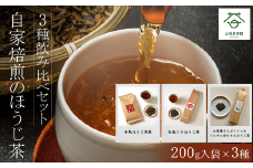 自家焙煎のほうじ茶＜3種飲み比べセット＞200g入袋×3種  ふるさと納税 ほうじ茶 お茶 茶 自家焙煎 高級 高級茶 飲み比べ 京都府 福知山市