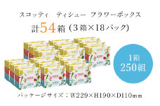 スコッティ ティシュー フラワーボックス 250組 54箱 (1ケース3箱×18パック)  ボックスティッシュ 54箱 ティッシュ ティシュー 長持ち 大容量 リピート 高品質 素敵 保管 クレシア ティッシュペーパー 紙 日用品 消耗品 生活必需品 まとめ買い ふるさと納税 箱ティッシュ 家庭用 防災 常備品 ストック 京都府 福知山市