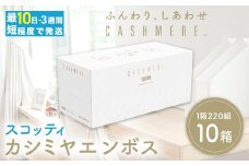 スコッティカシミヤエンボス 10箱  ｜ ふるさと納税 ティッシュ ボックスティッシュ スコッティ カシミヤ 10箱 ロングセラー プレミアム ティシュー  大容量 長持ち 日用品　保湿 人気 日本製 まとめ買い 備蓄 常備品 スキンケア ふんわり感 やさしさ  肌　京都府 福知山市