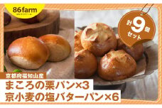 【12月31日まで！】まころの栗パン３個・京小麦の塩バターパン６個セット / パン ぱん 栗パン  丹波 丹波栗 大粒 渋皮煮 塩バターパン 京小麦 石臼挽き 贅沢 おやつ スイーツ セット ギフト 京都府 福知山市 FCAM010