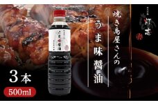 うま味醤油 500ml×3本 ： 旨味調味料 醤油 しょう油 調味料 旨味 うまみ しょうゆ TKG 料理 調理 キャンプ BBQ アウトドア 和食 洋食 隠し味 これだけ 美味しい うまい 人気 リピーター 京都 舞鶴 炭火串焼 灯志