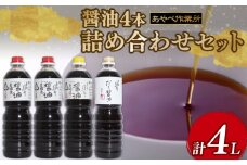 醤油 1L × 4本詰め合わせ セット 醤油 濃口醤油 薄口醤油 熟成 人気 国産 3種 詰合せ セット 贈り物 ギフト プレゼント 調味料 料理 お歳暮 ギフト しょうゆ だししょうゆ だし醤油 出汁 味比べ 食べ比べ 京都 綾部 旨味