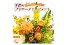 季節のフラワーアレンジメント（L/黄色・オレンジ系） | 花 お花 生花 フラワー フラワーアレンジメント 花束 お祝い 黄色 オレンジ イエロー 橙色 配送地域限定 京都府 綾部市