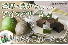 《中村藤吉本店》濃厚で豊かな味わいのアイスクリームと生ちゃこれーと詰合せ(抹茶・ほうじ茶×各1) 【uj-AZ010】【中村藤吉本店】