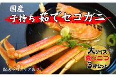 蟹 国産 子持ち 茹で セコガニ 大サイズ 真っ二つ 3杯セット(冷凍) カニ 手軽 簡単調理 時短 [№5716-0617]