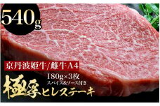 京丹波姫牛 特選 極厚 ヒレステーキ  約540g スパイス・ソース付き《 冷蔵 ステーキ 牛肉 和牛 国産 》※着日指定不可