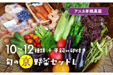 《アスカ有機農園》旬の京野菜セットL（平飼い卵付）《野菜 やさい セット 新鮮 詰合せ 旬 野菜 野菜詰め合わせ 野菜セット 京野菜 旬の野菜 新鮮野菜 有機野菜 無農薬野菜 やさい 野菜セット やさいセット 春野菜 夏野菜 秋野菜 冬野菜 旬 ケージフリー 卵 たまご タマゴ 玉子》
