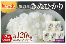 定期便 無洗米 10kg 12ヶ月 真空パック 京都丹波産 キヌヒカリ 12回定期便 10kg （2kg×5袋） 12回 計120kg ※受注精米《米 白米 きぬひかり 小分け ふるさと納税 無洗米 大嘗祭供納品種》
※北海道・沖縄・離島への配送不可