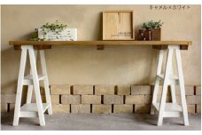 【キャメル】アンティーク風 無垢材 ソーホース デスク【ステップ脚】＜アンティーク風 家具 Dea-Sirio＞
※北海道・沖縄・離島への配送不可