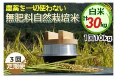【3回定期便】自然栽培米 にこまる ＜農薬を一切使わない無肥料栽培＞ 白米 10kg × 3ヶ月 計30kg（精米したて）《令和6年産 新米 京都丹波産 無農薬米栽培向き 厳選品種》