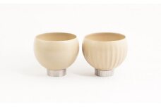 【手作り漆器】sukuf ivory（ペア）漆器×金属　湯呑・ぐいのみ・小鉢／天然木・本漆[№5223-0100]