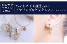 ハンドメイド誕生石のイヤリング&ネックレス(ムーンストーン) おまかせデザイン2点SET