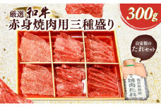 厳選和牛赤身焼肉用三種盛り300g　自家製たれセット ふるさと納税 肉 お肉 牛肉 和牛 厳選 赤身 焼肉 3種 300g ギフト お祝い 記念日 京都府 長岡京市 NGBG002