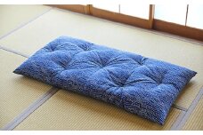 天然繊維　手作り　木綿わた入り　長座布団(青）　青 家庭用 座布団 肌に優しい リラックス 快適空間 オールシーズン 新生活 送料無料　HT00038