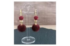 ＊ワインレッド×ボルドー＊水引ピアス/玉結びとフェイクファーのピアス　アクセサリー ピアス 雑貨 ファッション おしゃれ かわいい きれい レディース 女性 手作り ハンドメイド 両耳 花柄 人気 京都 丹後 6,000 6000 円 送料無料　AM00321