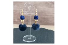 ＊藍色（ネイビー）＊水引ピアス/玉結びとフェイクファーのピアス　アクセサリー ピアス 雑貨 ファッション おしゃれ かわいい きれい レディース 女性 手作り ハンドメイド 両耳 花柄 人気 京都 丹後 6,000 6000 円 送料無料　AM00324