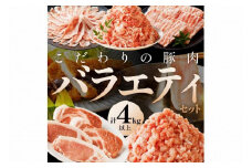 京都産こだわりの豚肉　バラエティセット 4kg以上 （ロースまたは肩ローススライス300g×2パック、バラスライス300g×2パック、トンカツ用（ロースまたは肩ロース）100g以上×４枚入り１パック、ミンチ500g×１パック、こま切れ500g×4パック）　TN00014