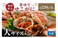 【12月発送】先行予約！山陰日本海冬の味覚　釜ゆでせこがに　食べ応えのある大サイズ3匹入り/北畿水産　国産 海産物 甲殻類 かに ずわいがに 海の幸 茹で ボイル 海鮮 松葉蟹 せこがに 京都 丹後 ふるさと納税 蟹　HK00147