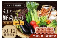 野菜定期便　4回（卵付き）【アスカ有機農園】京の旬野菜セットL平飼い卵付き（栽培期間中農薬・化学肥料不使用＜京都 オーガニック アクション加盟＞京野菜セット・野菜 詰め合わせ・玉子付き・京都 定期便・野菜 定期　AY00009