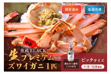 【蟹の匠 魚政】魚政BLACK 生プレミアムズワイガニ〈捌き済・急速冷凍〉ビックサイズ 1杯 焼きガニ香味ミスト付き　(11月～12月発送)　UO01346