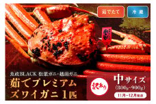 訳あり　【蟹の匠 魚政】茹で　プレミアムズワイガニ 魚政BLACK（松葉ガニ・越前ガニ） 中サイズ（800～900g） 1匹(11月～12月発送)【11月～12月発送：土日祝】UO01312