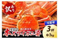 【大好評！カニ酢付き】訳あり！釜茹で！特大本ずわいがに姿 1kg×3杯　YK00486