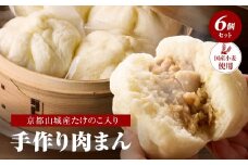 たけのこ入り国産小麦の手作り肉まん6個セット 「京都山城産」たけのこ入り 豚バラブロック 手作り 国産小麦 肉まん たけのこ おやつ 軽食 パン工房　Haru-Kanade　ハルカナデ【061-01】