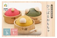 ＜グッドトイ受賞＞引っぱるとクルクル回る　3個セット　くり返しあそびの木のおもちゃ  グッドトイ受賞 木のおもちゃ  1歳おもちゃ 知育玩具 何度でも 繰り返し遊べるコミュニケーショントイ 出産祝い インテリア 木材 舐めても安心 【003-13】