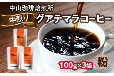 自家焙煎コーヒー 中煎り グアテマラ【粉】100g×3袋（合計300g）中山珈琲焙煎所 コーヒー粉 コーヒー 粉 自家焙煎 珈琲 グアテマラ コーヒー ロースト 中煎り 京都府 木津川市【056-14-02】