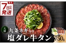 【スピード発送】 最短7日以内発送！！ 【大盛九条ネギ】 塩ダレ牛タン750g 薄切り 牛タン 九条ねぎ 味付き 焼くだけ 簡単 焼肉 牛肉 京都府 木津川市 特製塩だれ 牛たん 小分け 【093-05-S】