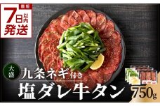 【スピード発送】 最短7日以内発送！！ 【大盛九条ネギ】 塩ダレ牛タン750g 薄切り 牛タン 九条ねぎ 味付き 焼くだけ 簡単 焼肉 牛肉 京都府 木津川市 特製塩だれ 牛たん 小分け 【093-05-S】