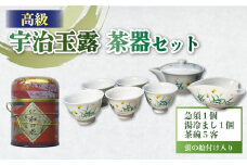 高級 宇治玉露 ＆ 茶器 セット (仁和の花100g) 缶入り 海峰窯 絵付け 茶器 急須 湯冷まし 茶碗 小川武治茶舗 コラボ商品 茶碗 セット 茶葉 お茶 日本茶 国産 京都府【091】