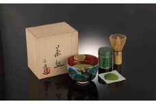 海峰作清水焼抹茶碗セット〈宇治抹茶 抹茶 緑茶 粉末 セット 陶器 茶道 お稽古 石臼挽き 抹茶椀〉  n0510