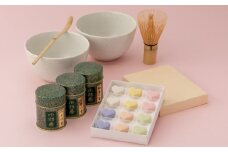 京都「ハートのお抹茶セット」(宇治抹茶３種、碗２客、和三盆糖、茶筅、茶杓)〈宇治抹茶 抹茶 お茶 茶 緑茶 セット ハート 和三盆糖 飲み比べ〉  n0261