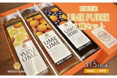 丹波・梅ピューレ3種詰め合わせ UMEUME（梅）・YUZUUME（柚子梅）UMEBERRY（梅ベリー） 京都 丹波 完熟梅 無添加 5倍希釈 315ml　[020WT001]
