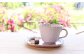 やわらかい印象のピンク色のコーヒーカップ。