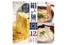 絹入り麺セット(うどん そば パスタ) 約12食計6袋(各200g×2袋) 人気乾麺セット【1589243】