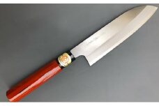 堺源吉作　白鋼 三枚打 和三徳包丁FN 根来塗り柄