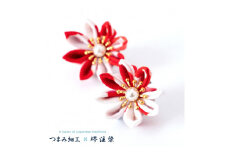 花舞うイヤリング「つまみ細工×堺注染」（赤）